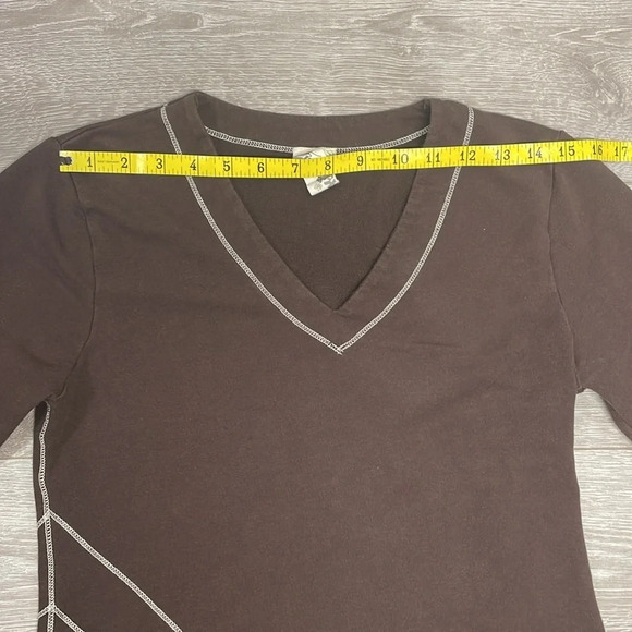 Aventura Organic Cotton Long Sleeve V-neck Brown Teagan Dress Details M - Picture 7 of 16